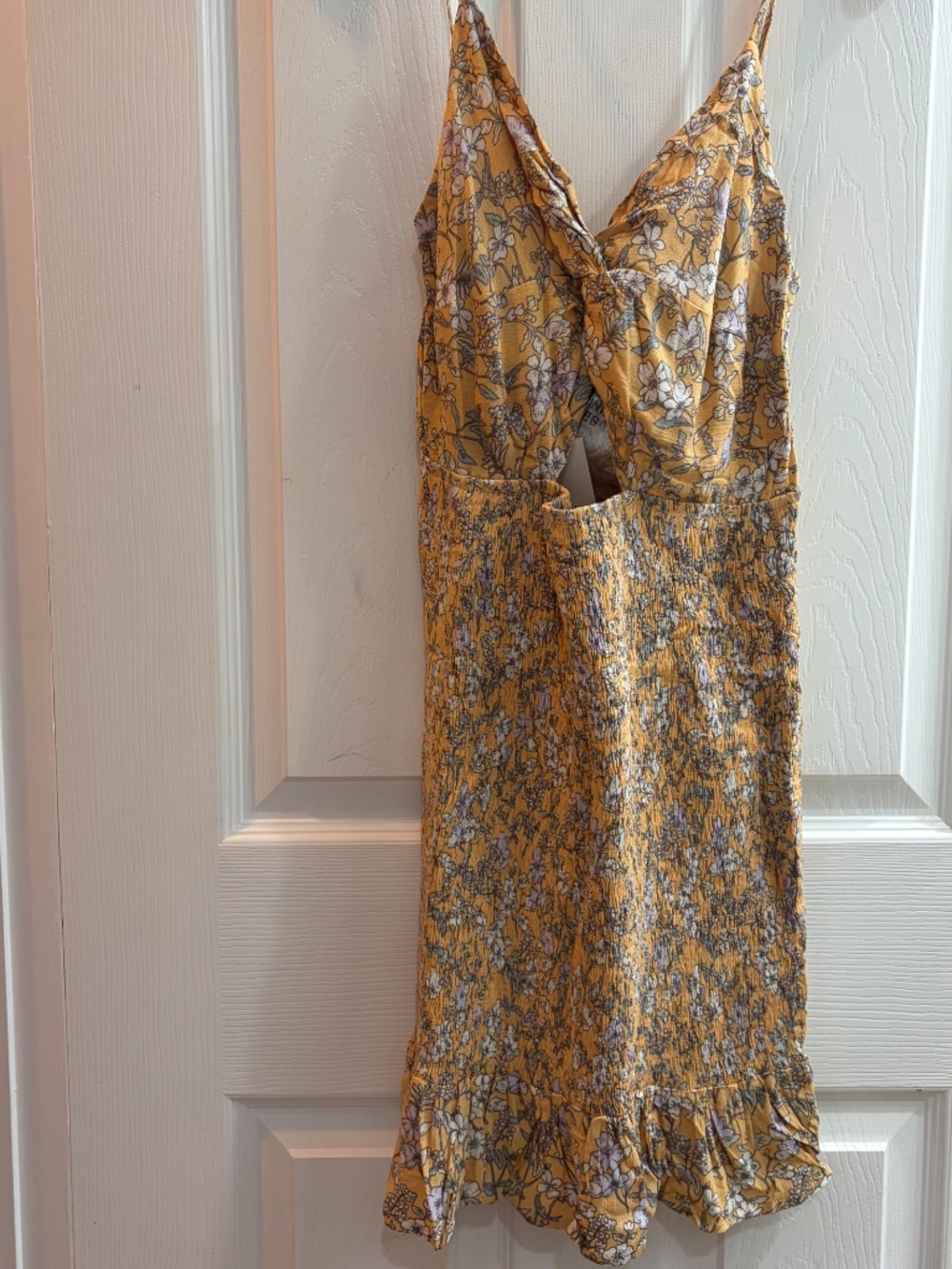 New Promesa Smocked Mini Dress Sundress Ruffle Keyhole Front Sunshine Small